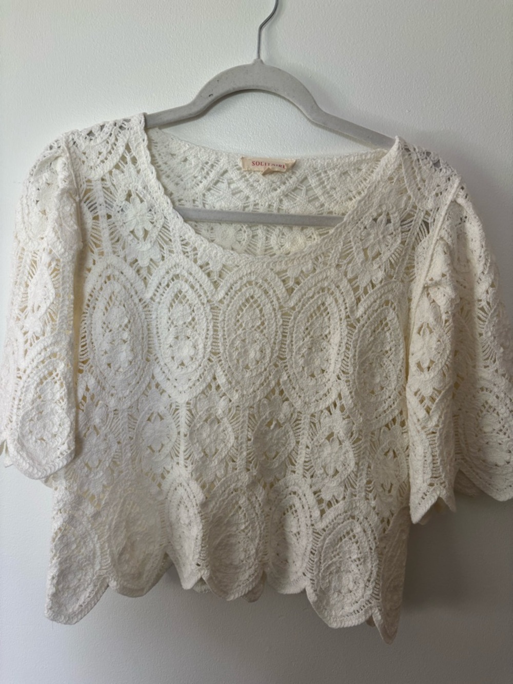 Solitaire Cream Crochet Lace Scoop Neck Blouse